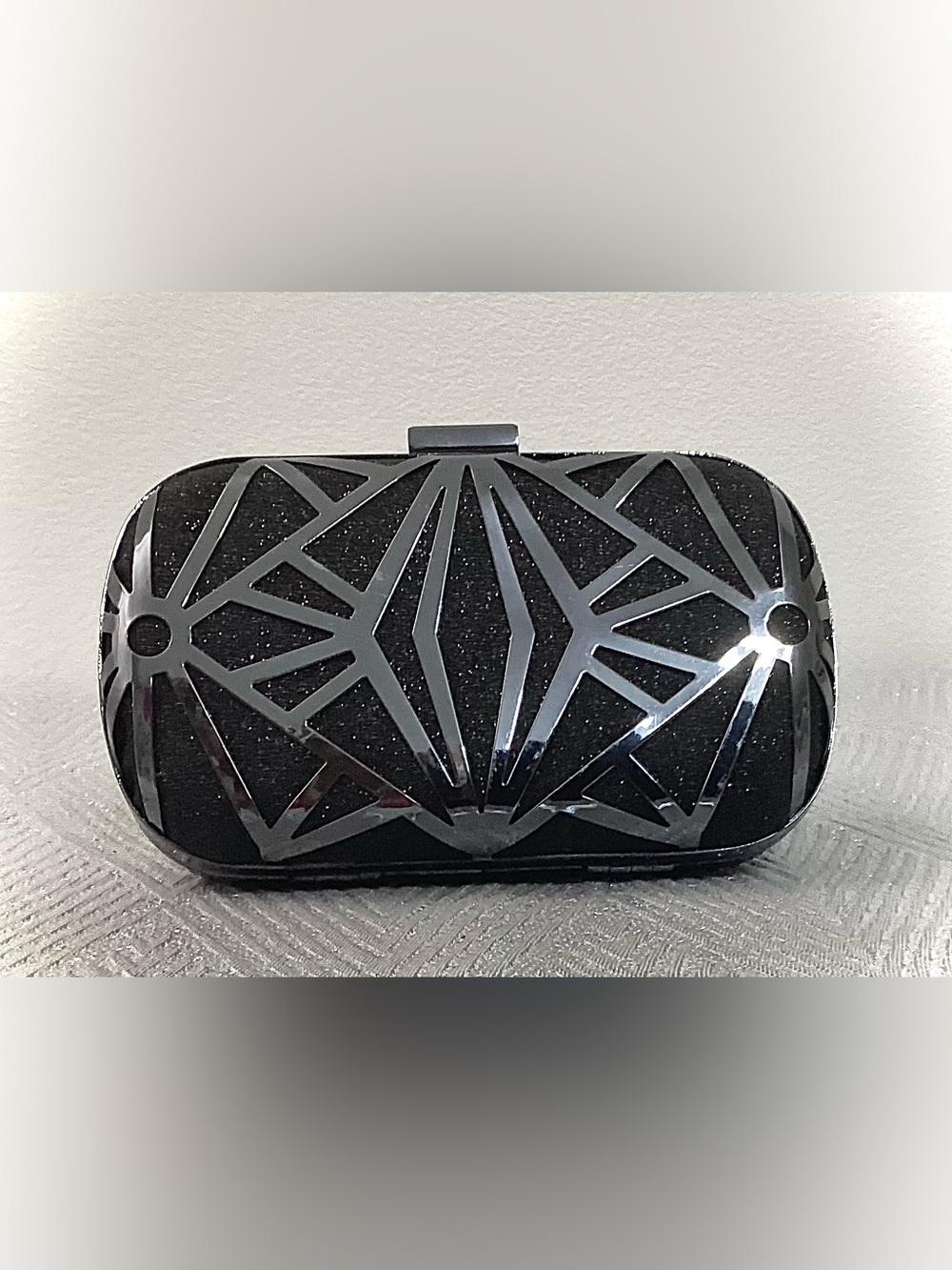 JNB Black Geometric Hard Shell Clutch